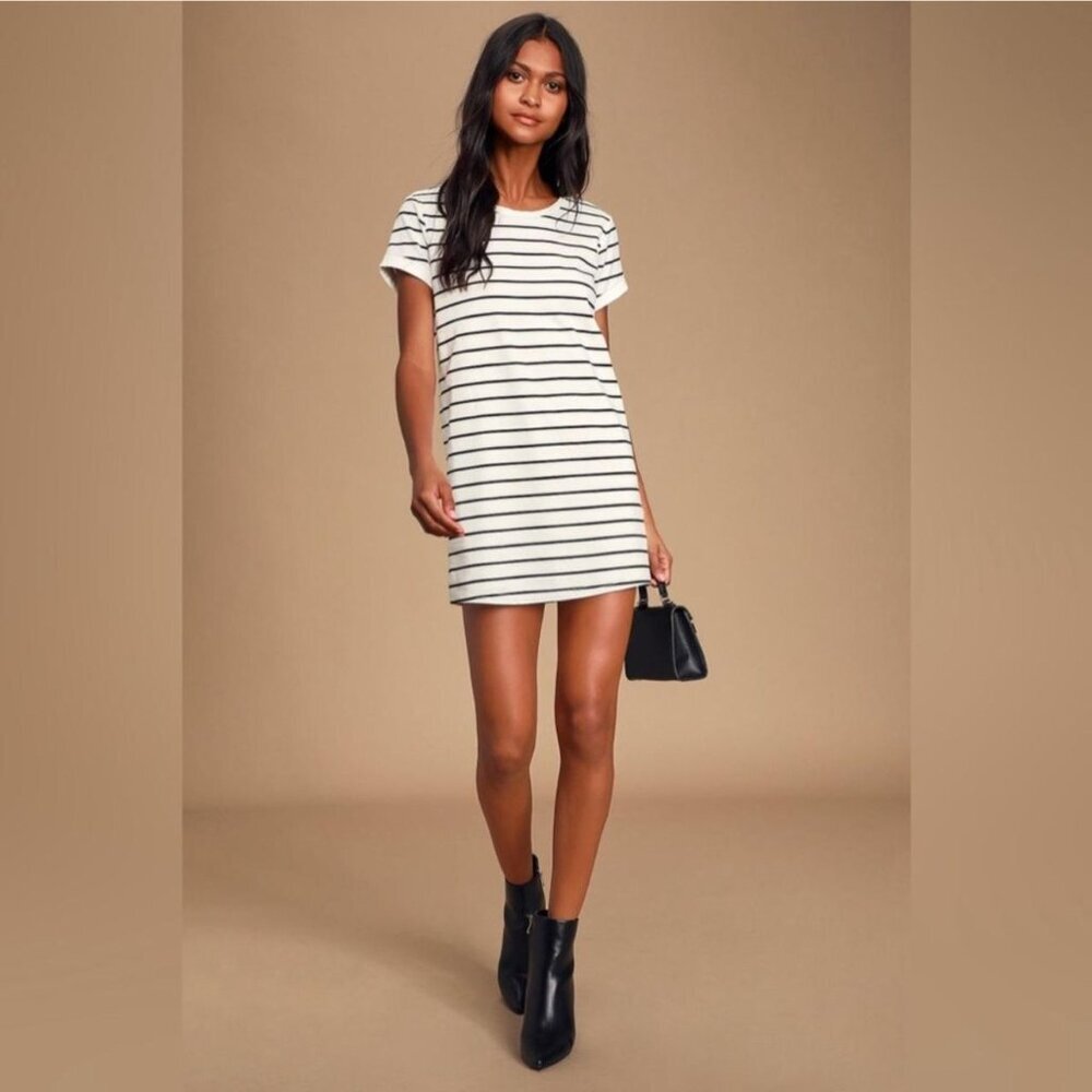 Lulu's Black & Cream Striped Mini‎ Dress Nautical Coastal Preppy Cotton Coastal